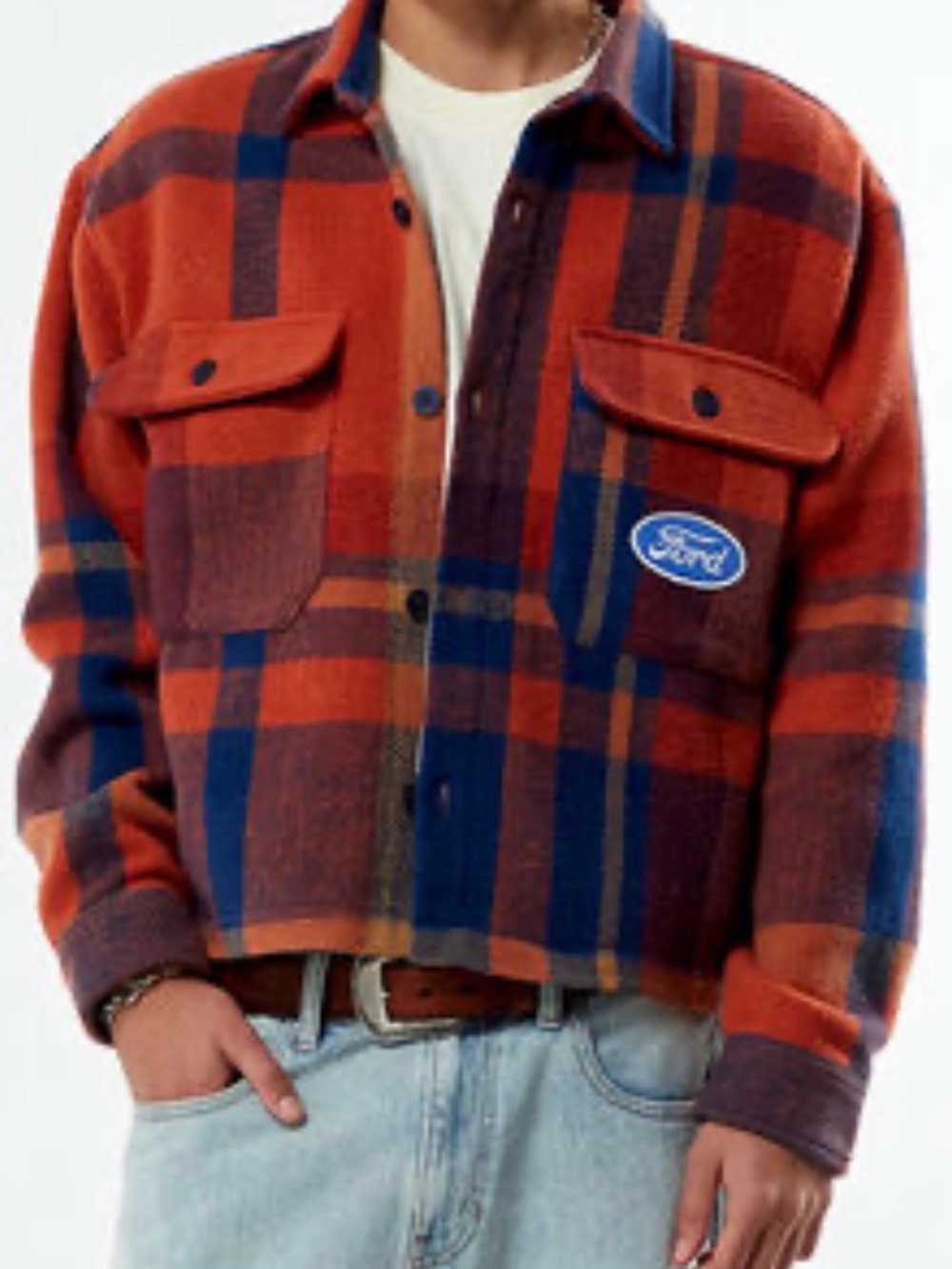 Ford Orange and Blue Plaid Shirt Jacket Pacsun